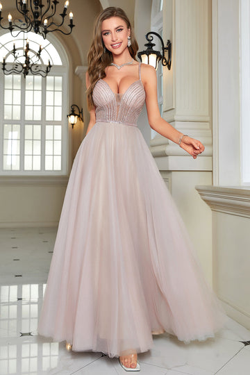 Robe formelle longue robe formelle perle perle de blush scintillante